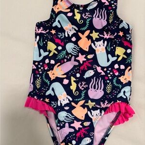 Baby Swimsuit 18 M Blue and Pink One Piece with Ruffle Details